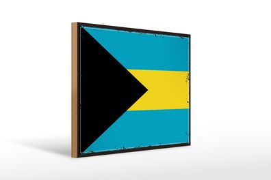 Holzschild Flagge Bahamas 40x30 cm Retro Flag of Bahamas Deko Schild wooden sign