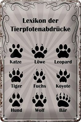 Blechschild Spruch 20x30cm Lexikon Tierpfotenabdrücke Tiere Deko Schild tin sign