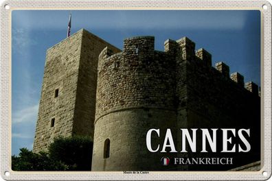Blechschild Reise 30x20 cm Cannes Frankreich Musée Castre Schild tin sign