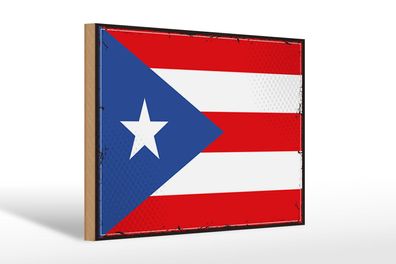 Holzschild Flagge Puerto Ricos 30x20 cm Retro Puerto Rico Deko Schild wooden sign