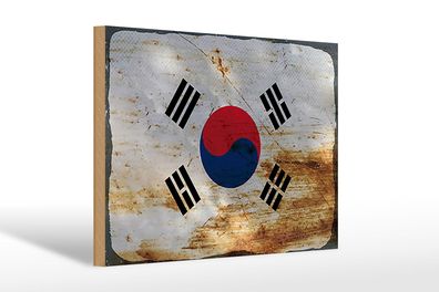 Holzschild Flagge Südkorea 30x20cm Flag South Korea Rost Deko Schild wooden sign