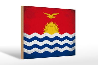 Holzschild Flagge Kiribati 30x20cm Flag Kiribati Vintage Deko Schild wooden sign