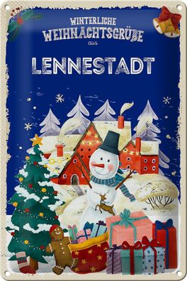 Blechschild Weihnachtsgrüße Lennestadt Geschenk Deko Schild tin sign 20x30 cm