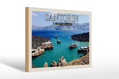 Holzschild Reise 30x20 cm Santorin Griechenland Kameni Vulkaninsel wooden sign