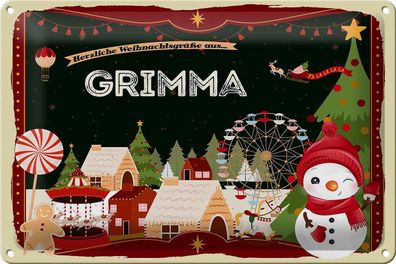 Blechschild Weihnachten Grüße aus GRIMMA Geschenk Deko Schild tin sign 30x20 cm