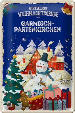 Blechschild Weihnachtsgrüße Garmisch-partenkirchen Geschenk tin sign 20x30 cm