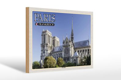 Holzschild Reise 30x20 cm Paris Frankreich Notre-Dame Kathedrale wooden sign