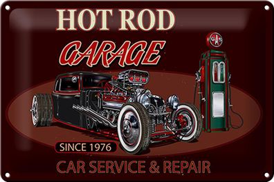 Blechschild Auto 30x20 cm hot rod Garage car service repair Deko Schild tin sign