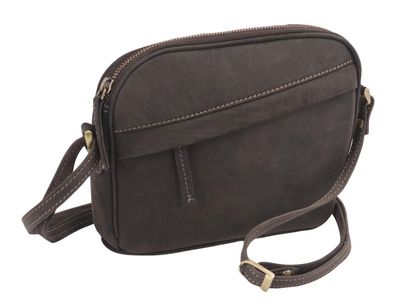 dunkelbraune Leder-Handtasche mit Reißverschluss und langem Schultergurt
