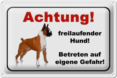 Blechschild Achtung 30x20 cm freilaufender Hund Gefahr Deko Schild tin sign