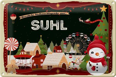 Blechschild Weihnachten Grüße aus SUHL Geschenk Deko Schild tin sign 30x20 cm