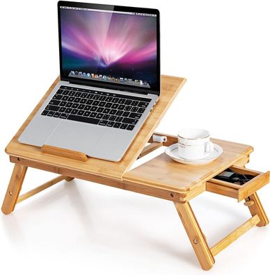 Bambus Laptoptisch klappbar, Notebooktisch höhenverstellbar & neigbar & belüftet