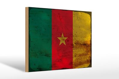 Holzschild Flagge Kamerun 30x20 cm Flag of Cameroon Rost Deko Schild wooden sign