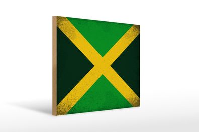 Holzschild Flagge Jamaika 40x30 cm Flag of Jamaica Vintage Schild wooden sign