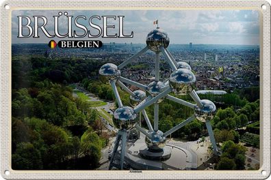 Blechschild Reise 30x20 cm Brüssel Belgien Atomium Geschenk Schild tin sign