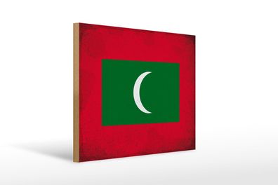 Holzschild Flagge Malediven 40x30 cm Flag Maldives Vintage Schild wooden sign