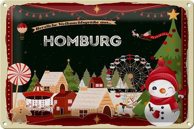 Blechschild Weihnachten Grüße aus Homburg Geschenk Deko Schild tin sign 30x20 cm