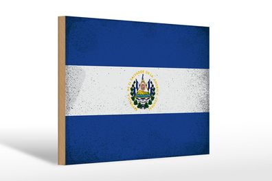 Holzschild Flagge El Salvador 30x20 cm El Salvador Vintage Schild wooden sign