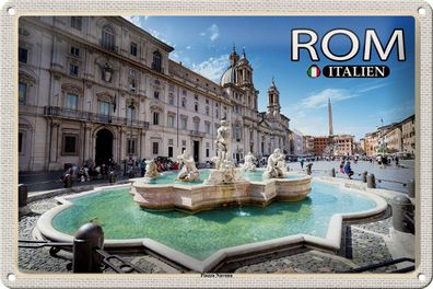 Blechschild Reise Rom Italien Piazza Navona Skulptur 30x20 cm Schild tin sign