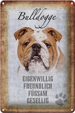 Blechschild Spruch 20x30cm Bulldogge Hund gesellig Geschenk Deko Schild tin sign