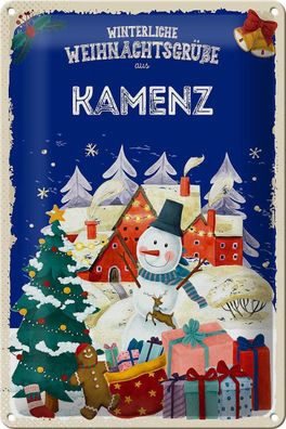 Blechschild Weihnachtsgrüße aus KAMENZ Geschenk Deko Schild tin sign 20x30 cm