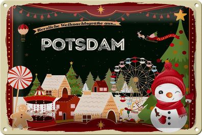 Blechschild Weihnachten Grüße aus Potsdam Geschenk Deko Schild tin sign 30x20 cm