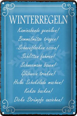 Blechschild Spruch 20x30cm Winterregel Kaminabende Glühwein Deko Schild tin sign