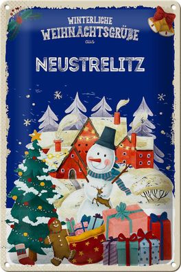Blechschild Weihnachtsgrüße Neustrelitz Geschenk Deko Schild tin sign 20x30 cm