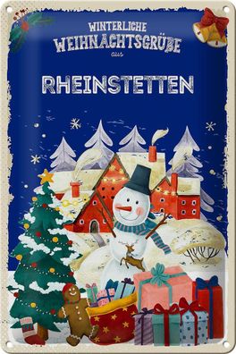 Blechschild Weihnachtsgrüße Rheinstetten Geschenk Deko Schild tin sign 20x30 cm