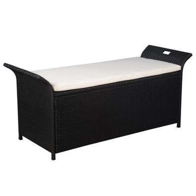 vidaXL Truhenbank mit Polster 138 cm Poly Rattan Schwarz