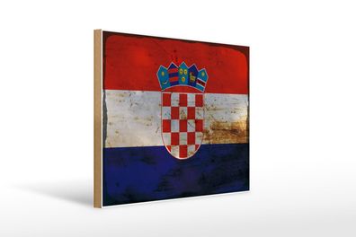 Holzschild Flagge Kroatien 40x30 cm Flag of Croatia Rost Deko Schild wooden sign