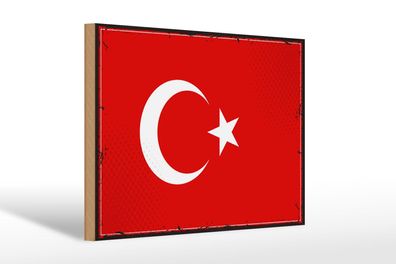 Holzschild Flagge Türkei 30x20 cm Retro Flag of Turkey Deko Schild wooden sign