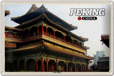 Blechschild Reise 30x20 cm Peking China Lama Tempel Geschenk Schild tin sign