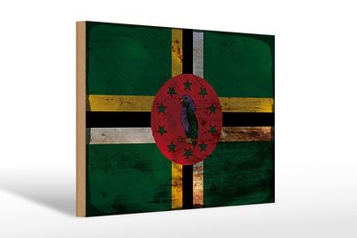 Holzschild Flagge Dominica 30x20cm Flag of Dominica Rost Deko Schild wooden sign