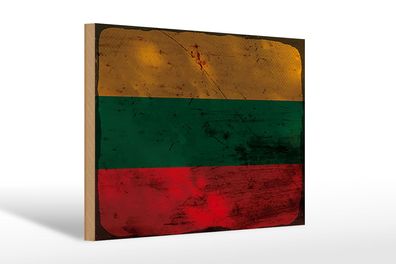 Holzschild Flagge Litauen 30x20cm Flag of Lithuania Rost Deko Schild wooden sign