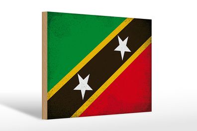 Holzschild Flagge St. Kitts und Nevis 30x20cm Flag Vintage Schild wooden sign