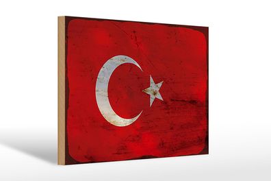 Holzschild Flagge Türkei 30x20 cm Flag of Turkey Rost Deko Schild wooden sign