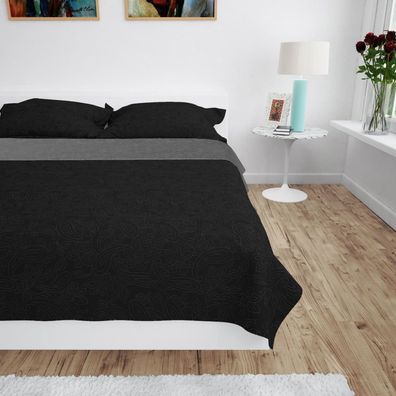 vidaXL Zweiseitige Tagesdecke Gesteppt 170 x 210 cm Grau und Schwarz