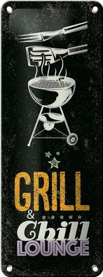 Blechschild Spruch Grill &amp; Chill Lounge 5 Sterne Deko 10x27 cm Schild tin sign