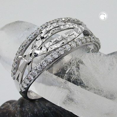 Ring 9mm mit Zirkonias glänzend diamantiert rhodiniert Silber 925