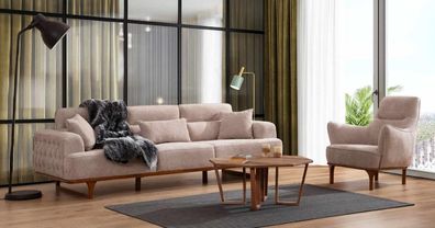 Beige Sofagarnitur Dreisitzer Sessel Luxus Sessel Beige Moderne Möbel