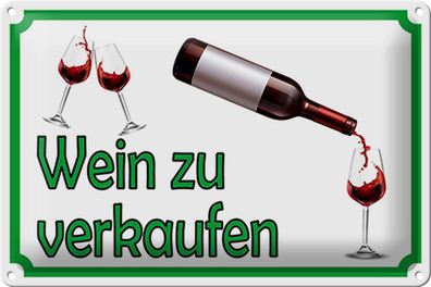 Blechschild Hinweis 30x20 cm Wein zu verkaufen Alkohol Deko Schild tin sign