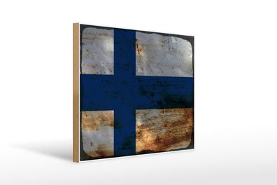 Holzschild Flagge Finnland 40x30 cm Flag of Finland Rost Deko Schild wooden sign