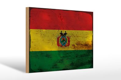 Holzschild Flagge Bolivien 30x20 cm Flag of Bolivia Rost Deko Schild wooden sign