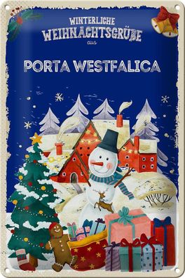Blechschild Weihnachtsgrüße aus PORTA Westfalica Deko Schild tin sign 20x30 cm