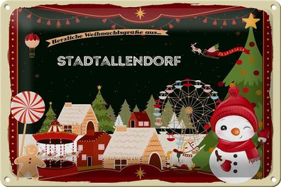 Blechschild Weihnachten Grüße aus Stadtallendorf Geschenk Deko tin sign 30x20 cm