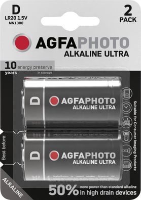 Agfaphoto Batterie Alkaline Ultra D 1.5V 2er Blister