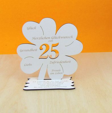 Kleeblatt16 cm Vintage Weiß 25. Geburtstag für Geld oder Gutschein Geschenk 01