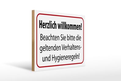 Holzschild Hinweis 40x30 cm Verhaltens- und Hygienenregeln Schild wooden sign