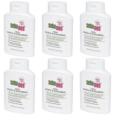22,08EUR/1l 6 x Sebamed Vital Dusch + Schaumbad Flasche 200 ml